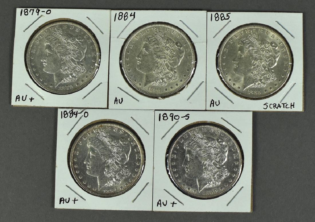 Five Morgan Dollars Grading AU-AU+ Dates are 1879-O, (1 of 2)