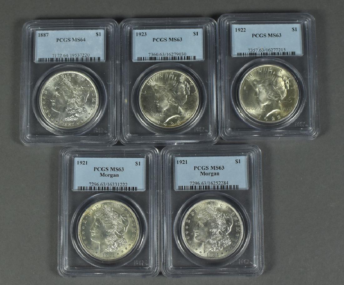 Five Silver Dollars Dates are 1887 (PCGS- MS64); two (1 of 2)
