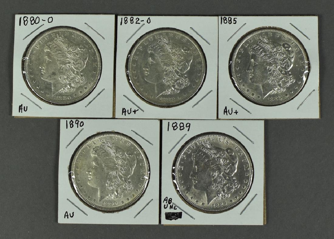 Five Morgan Dollars Grading AU-AU+ Dates are 1880-O, (1 of 2)