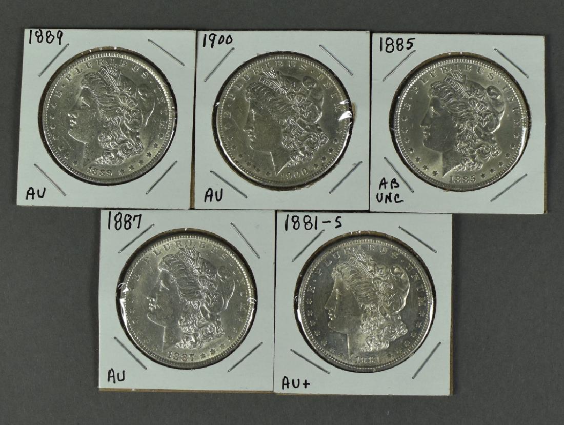 Five Morgan Dollars Grading AU-AU+ Dates are 1881-S, (1 of 2)