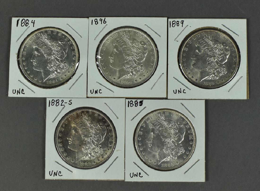 Five Uncirculated Morgan Dollars Most grade MS61-62; (1 of 2)
