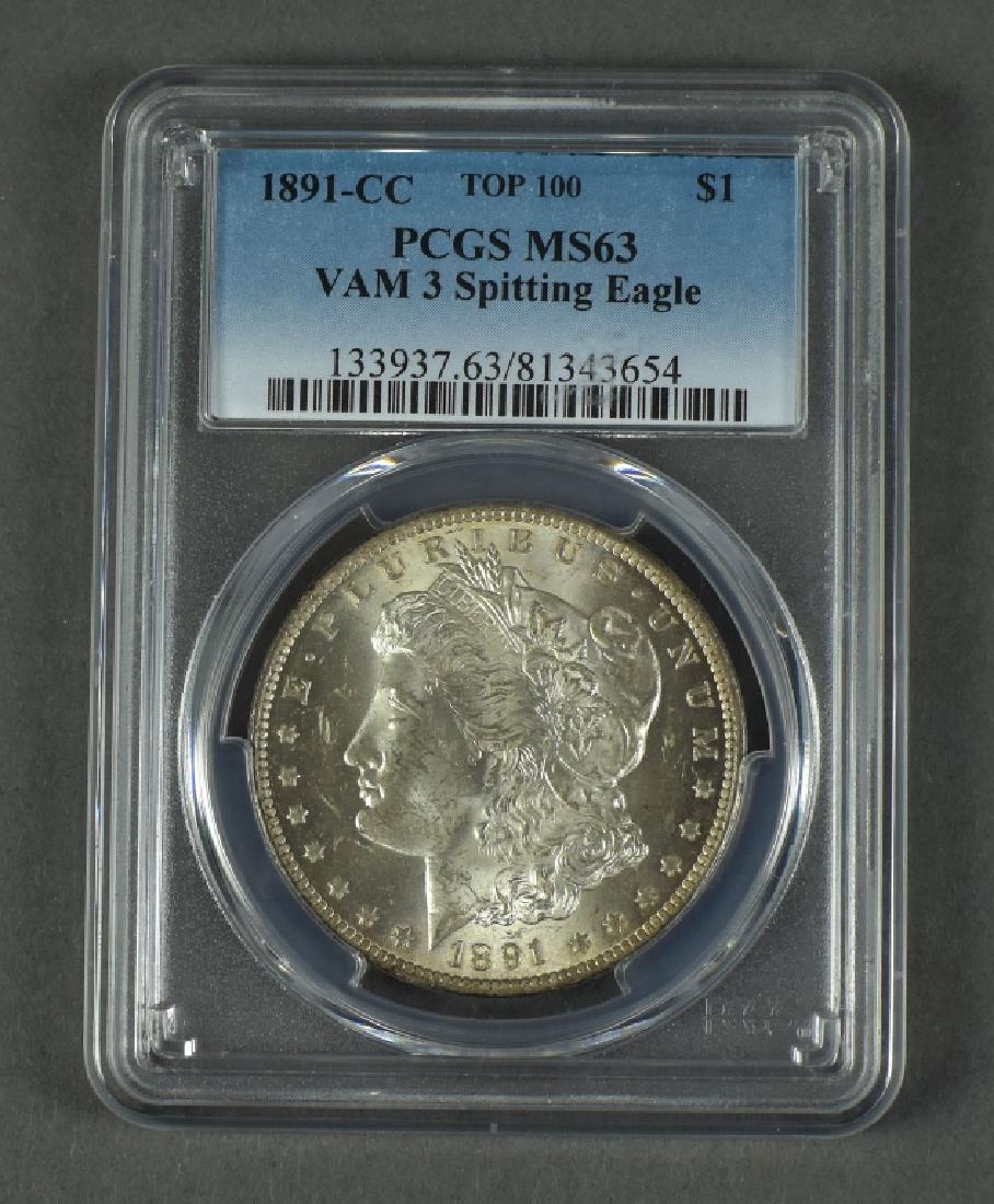 Very Scarce 1891-CC Morgan Dollar VAM-3 Spitting Eagle. (1 of 2)