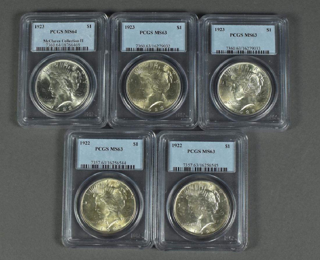 Five Peace Dollars All Certified by PCGS Dates are 1923 (1 of 2)