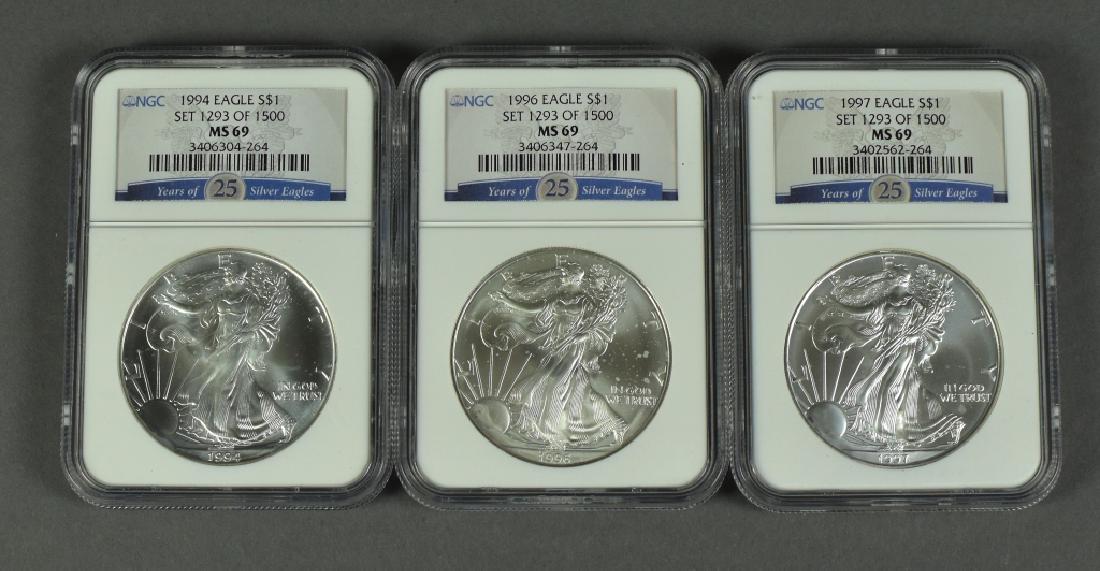 Three Better Date Silver Eagles 1994, 1996, and 1997, (1 of 2)
