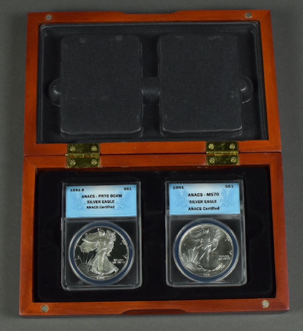 Two Silver Eagles 1991- graded MS70 by ANACS and 1991-S (1 of 3)