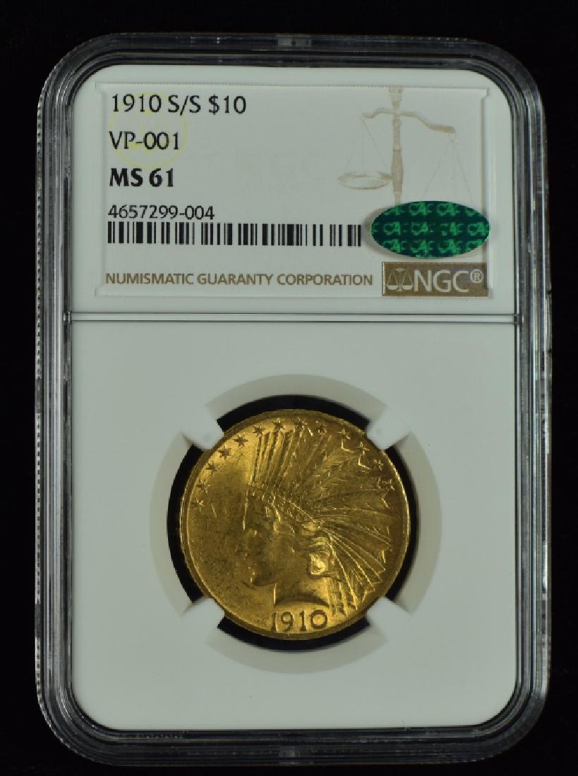 1910 S/S  Indian $10 Gold Coin Graded MS 61 with CAC (1 of 2)