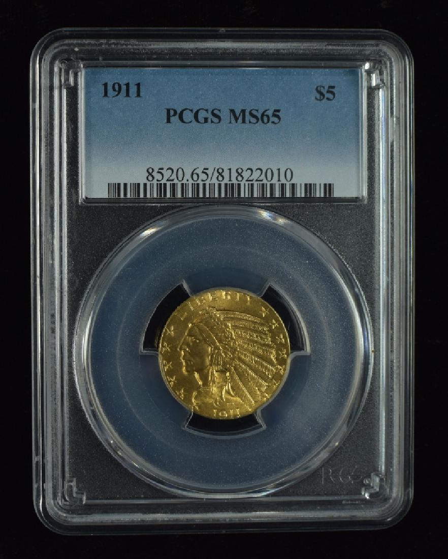1911 Indian $5 Coin Graded MS 65 by PCGS. (1 of 3)