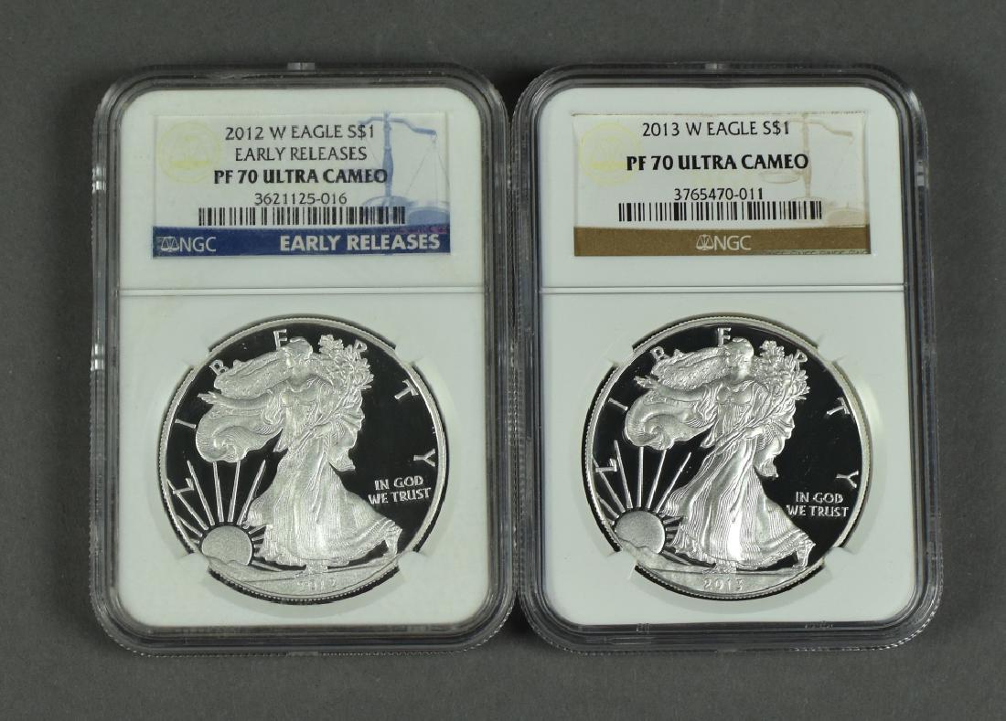 Two Silver Eagles 2012-W and 2013-W.  Both graded Proof (1 of 2)