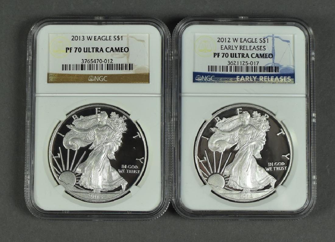 Two Silver Eagles 2012-W and 2013-W.  Both graded Proof (1 of 2)