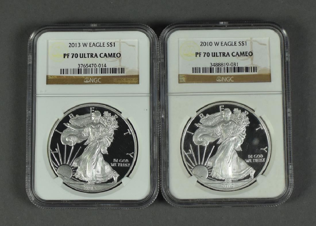 Two Silver Eagles 2010-W and 2013-W.  Both graded Proof (1 of 2)