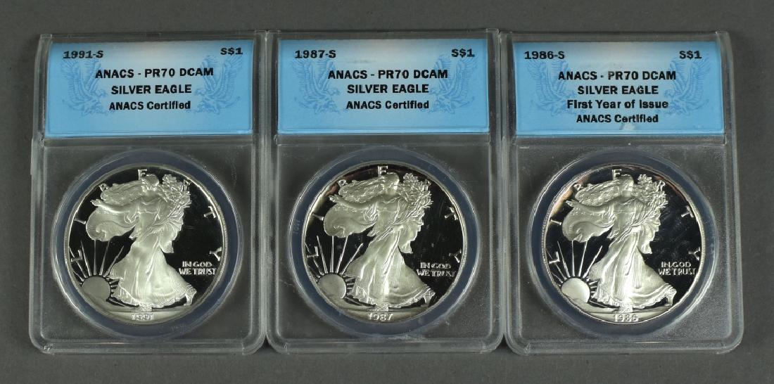 Three Proof 70 Silver Eagles Certified and graded by (1 of 2)