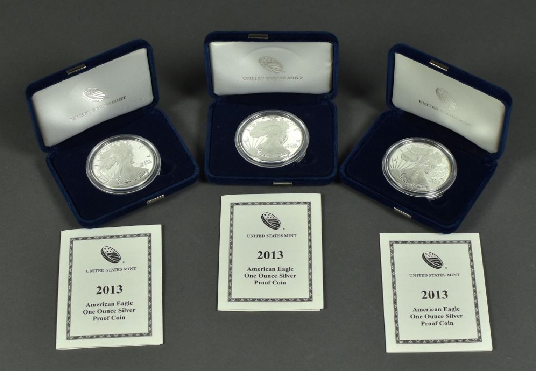 Three 2013 Silver Eagles Proof with W mintmark in mint (1 of 3)