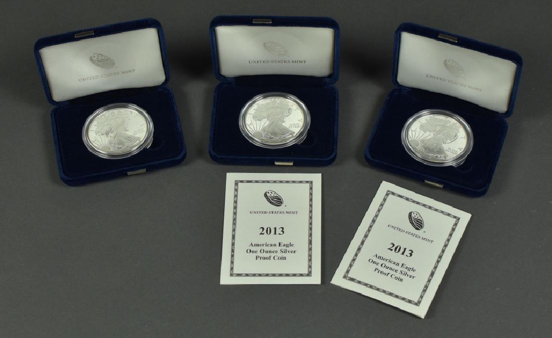 Three 2013 Silver Eagles Proof with W mintmark in mint (1 of 3)