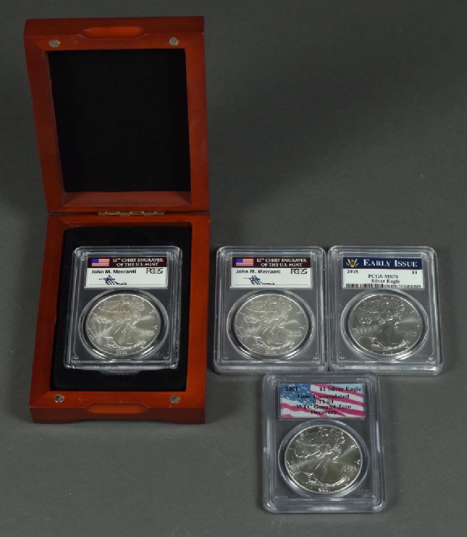Four Silver Eagles All graded/ slabbed by PCGS. (1 of 3)