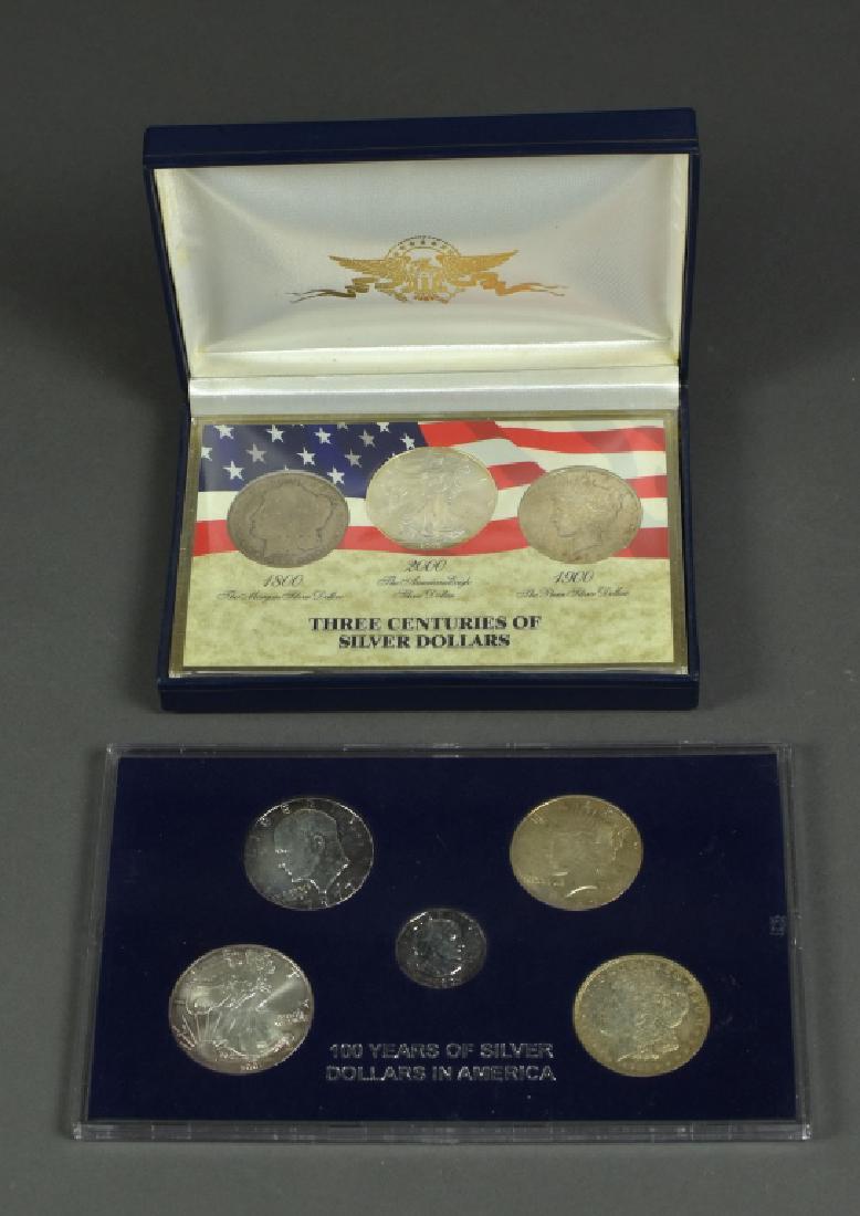 Dollar Lot Contains 1890-O and 1921 Morgans, 1922-D and: Contains 1890-O and 1921 Morgans, 1922-D and 1924 Peace dollars, 2001 and 202 Silver Eagles and "Ike and I" Anthony dollars.