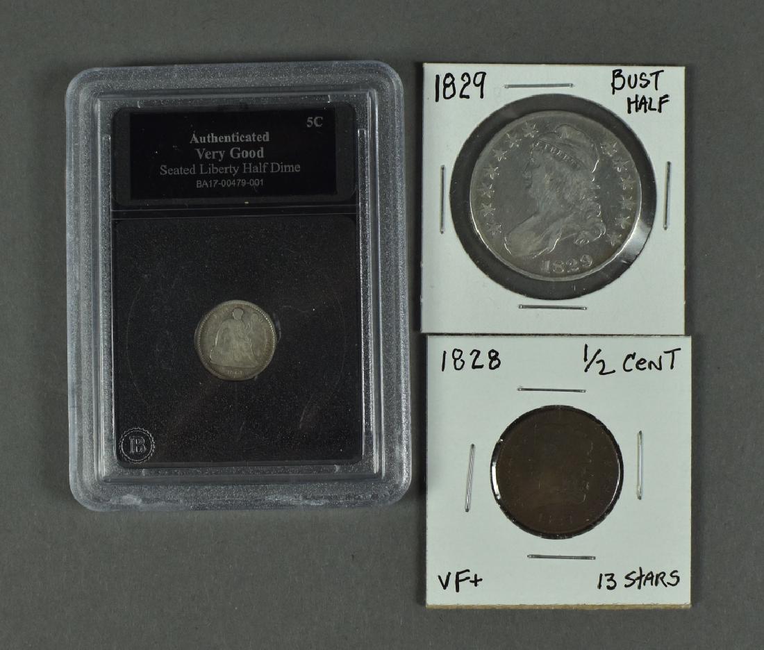 Three Obsolete Type Coins includes 1861 half dime (1 of 3)