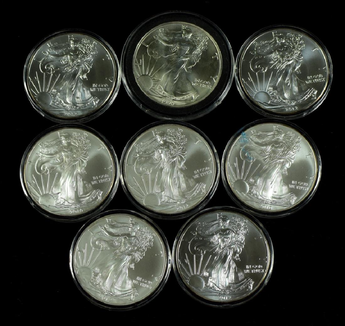 Group of Eight Silver Eagles Five are dated 2012, two (1 of 4)