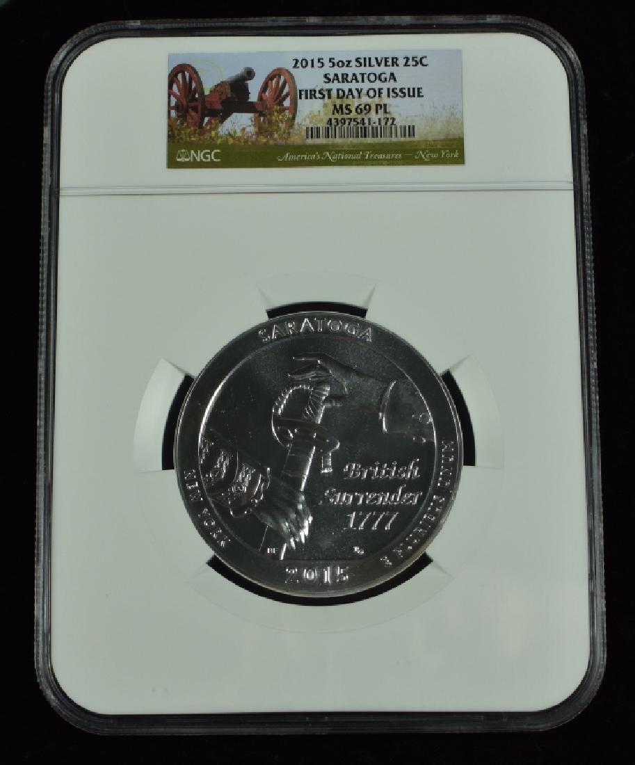 2015 Saratoga 5 oz. Silver Large Round Certified MS 69 (1 of 2)