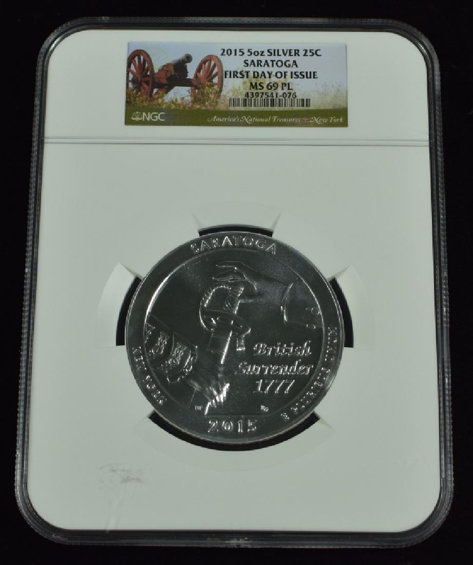 2015 Saratoga 5 oz. Silver Large Round Certified MS 69 (1 of 2)