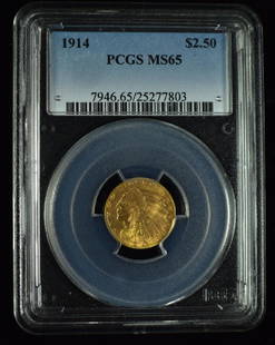 1914 Indian $2 1/2 Gold Coin Graded MS 65 PCGS.: Graded MS 65 PCGS.
