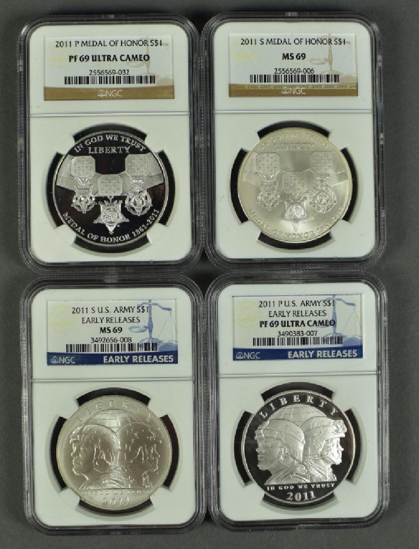 Four 2011 US Commemorative Dollars 2011 US Army Proof (1 of 2)