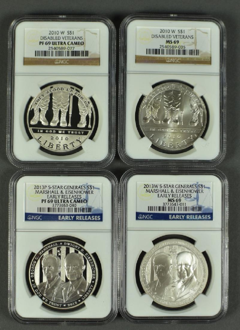Four US Commemorative Dollars 2010W Disabled Veterans (1 of 2)