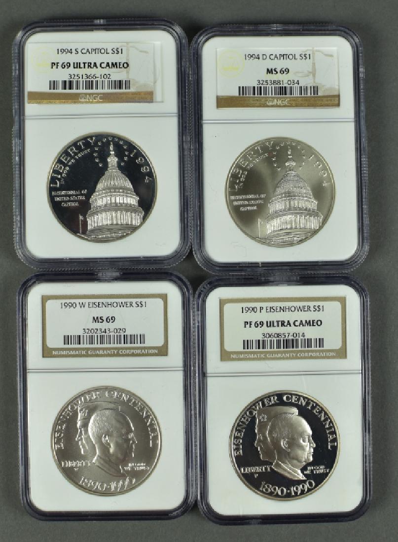 Four US Commemorative Dollars 1990P Eisenhower NGC PF69 (1 of 2)