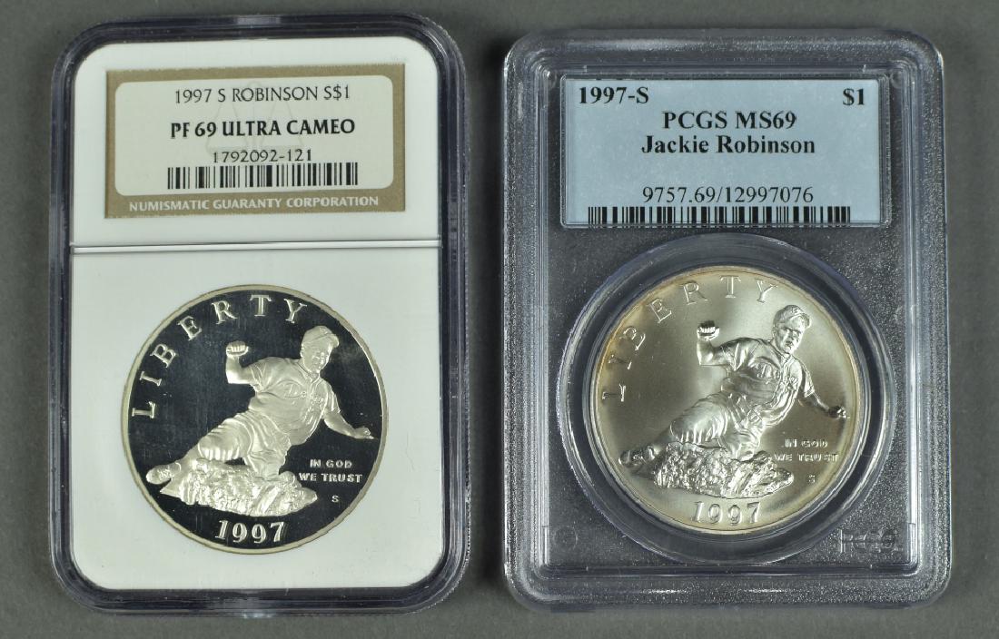 Two 1997S Jackie Robinson Comm. Dollars NGC PF69 Ultra (1 of 2)