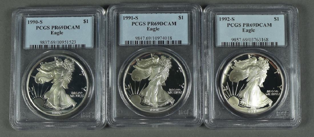 3 US Proof Silver Eagles All PCGS PR69 Deep Cameo (1 of 2)