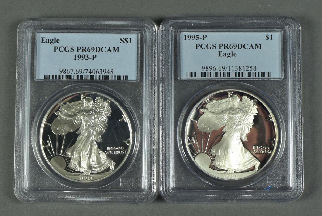 2 US Proof Silver Eagles Both PCGS PR69 Deep Cameo (1 of 2)