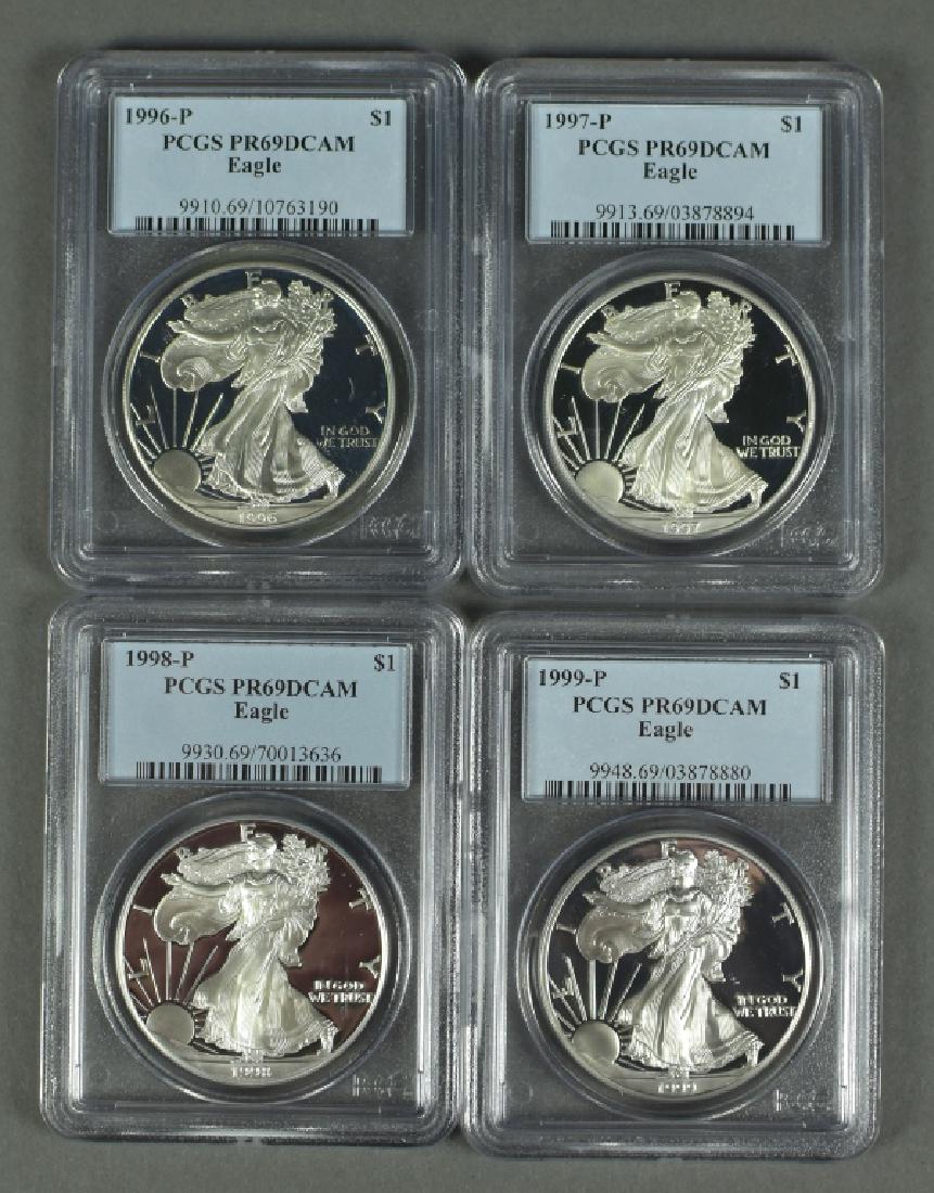 4 US Proof Silver Eagles All PCGS PR69 Deep Cameo. (1 of 2)