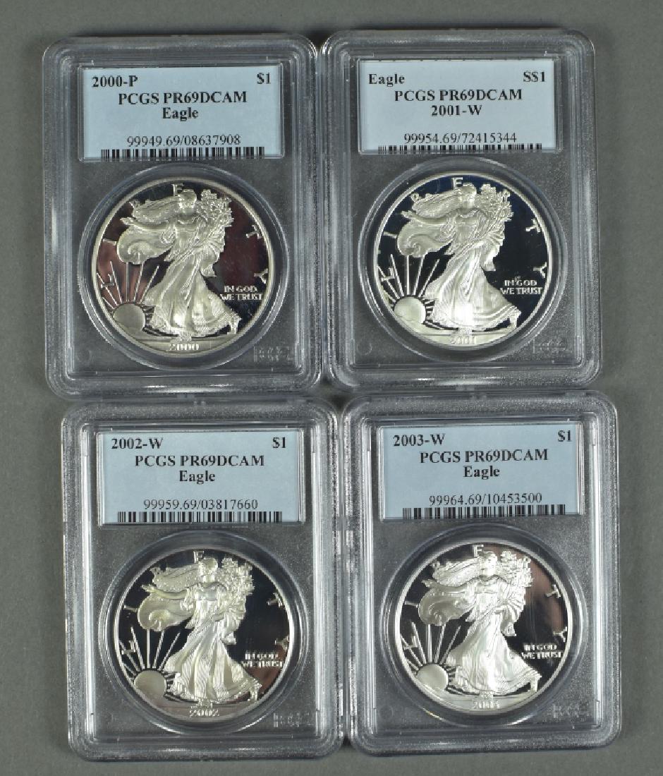 4 US Proof Silver Eagles All PCGS PR69 Deep Cameo. (1 of 2)