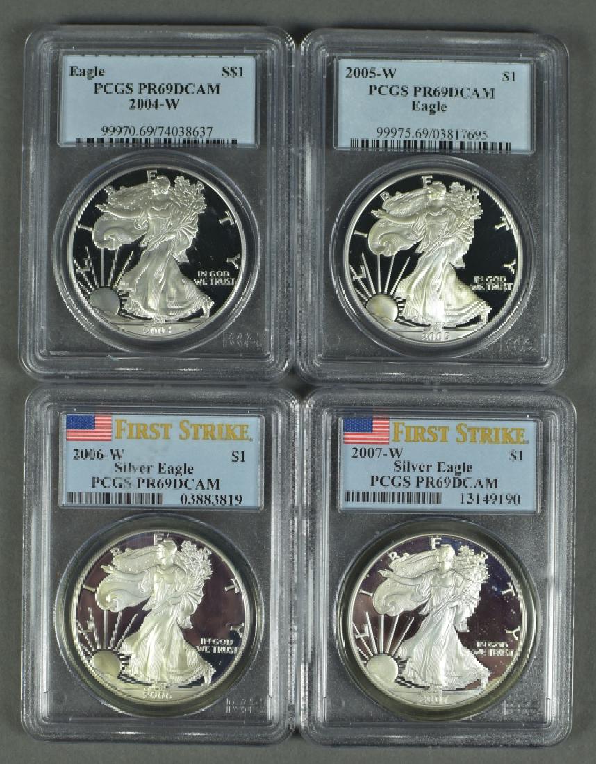 4 US Proof Silver Eagles All PCGS PR69 Deep Cameo. (1 of 2)