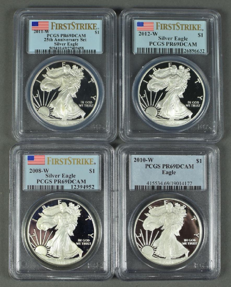 4 US Proof Silver Eagles All PCGS PR69 Deep Cameo. (1 of 2)