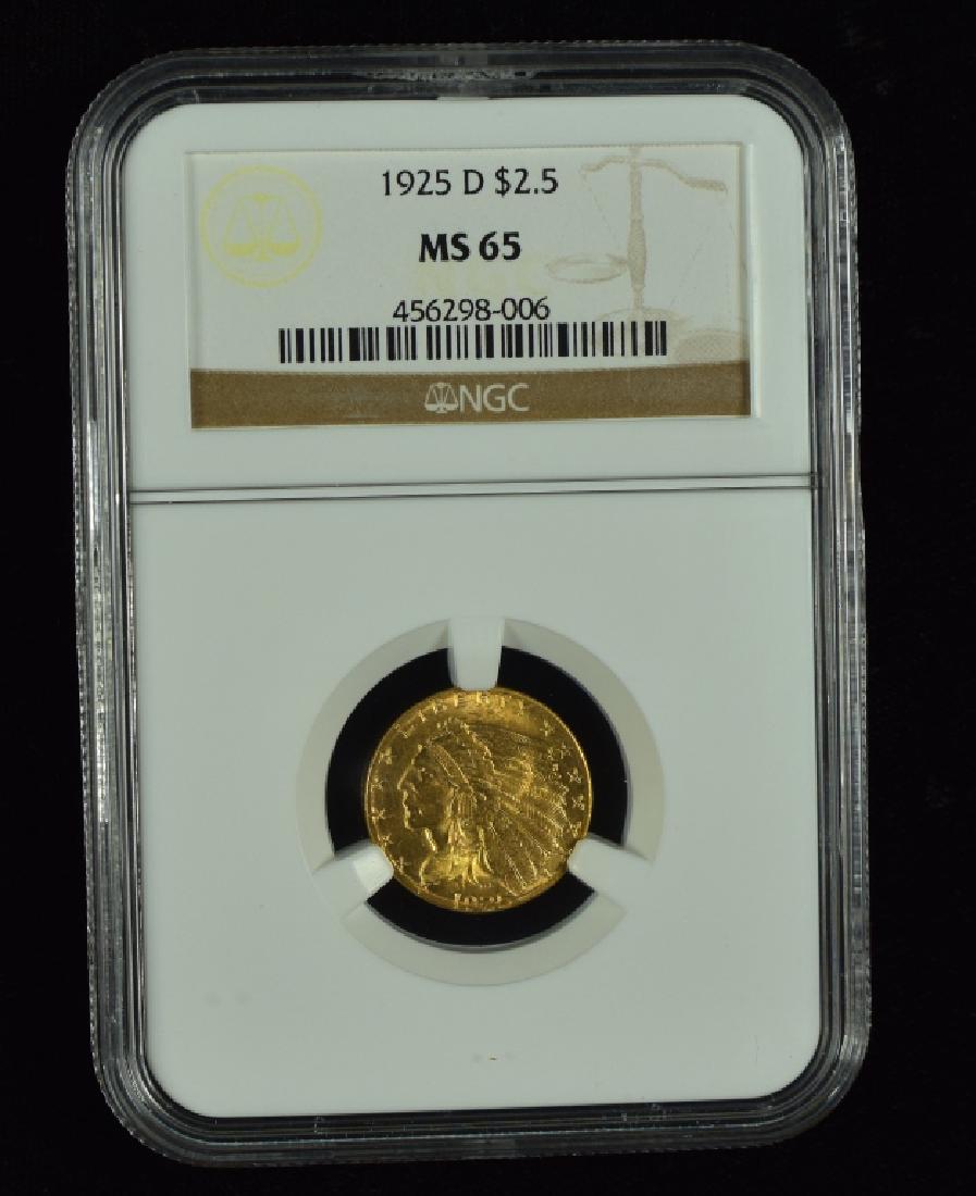 1925-D Indian $2 1/2 Gold Coin Graded MS 65 by NGC. (1 of 3)