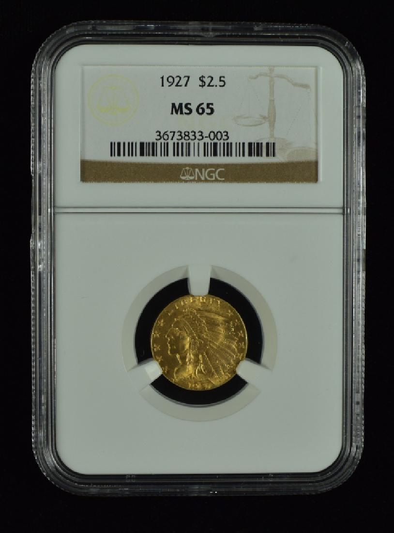 1927 Indian $2 1/2 Gold Coin Graded MS 65 by NGC. (1 of 2)