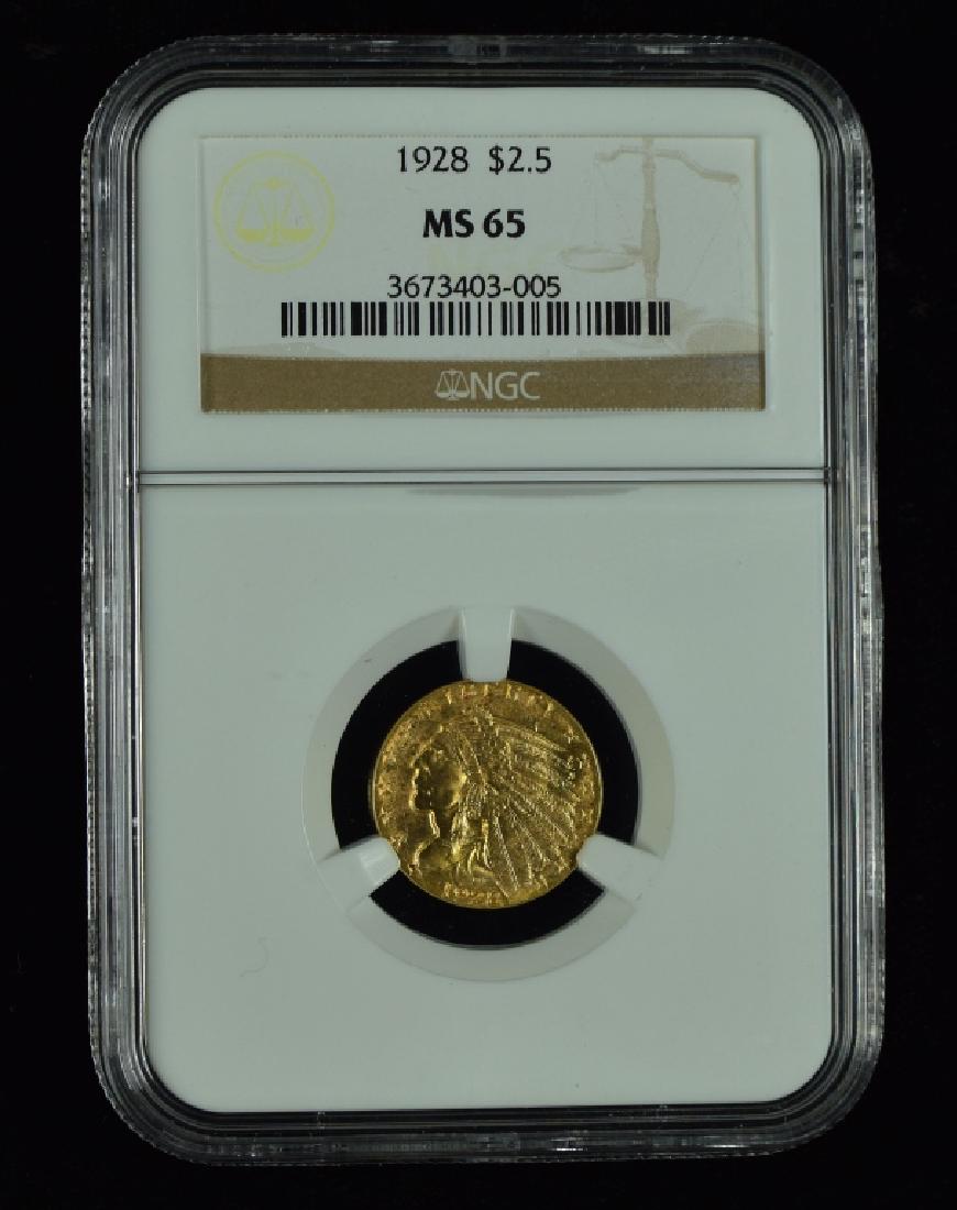 1928 Indian $2 1/2 Gold Coin Graded MS 65 by NGC. (1 of 2)
