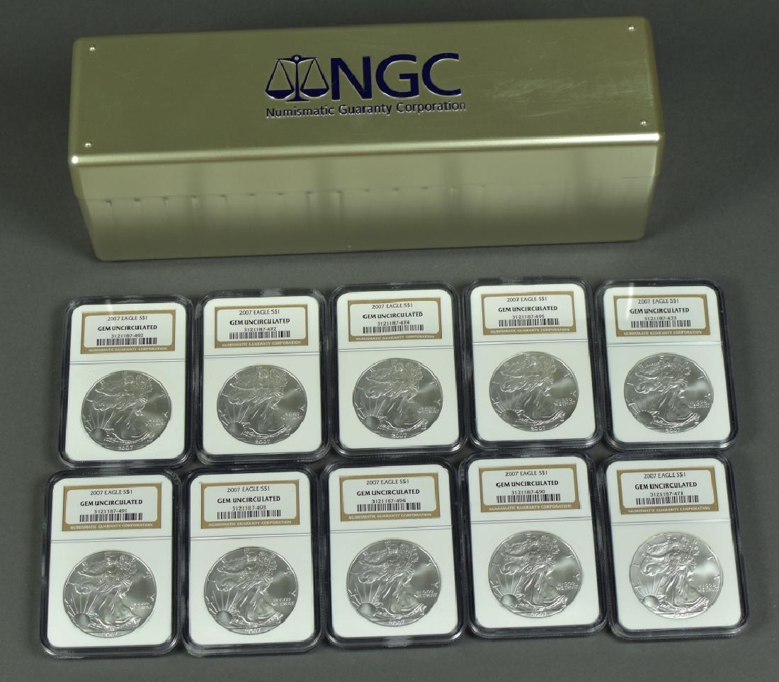 10 2007 US Silver Eagles All uncirculated in NGC Slabs. (1 of 3)