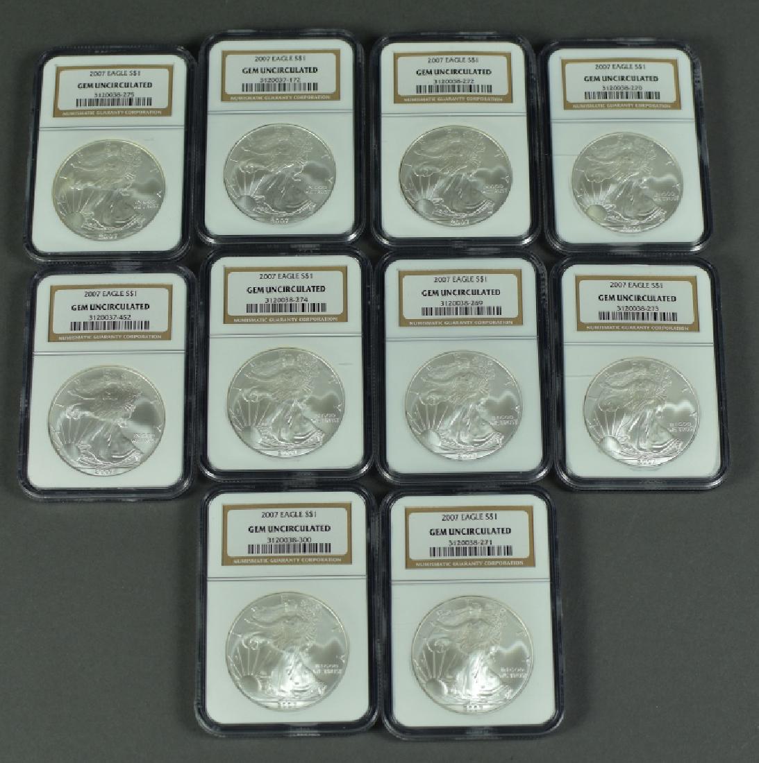 10 2007 US Silver Eagles All uncirculated in NGC Slabs. (1 of 3)