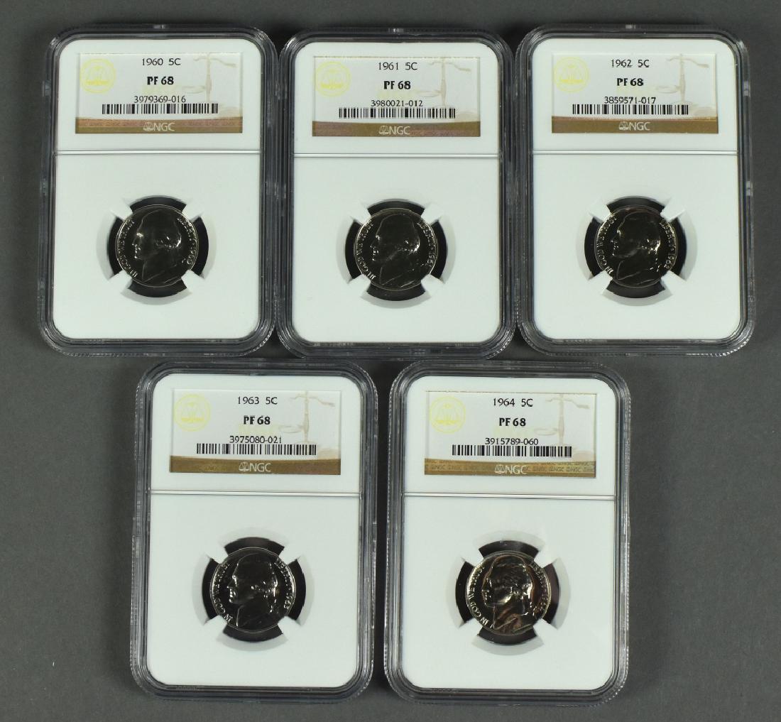 1960-1964 Jefferson Nickels All NGC PF68. 5 coins (1 of 2)