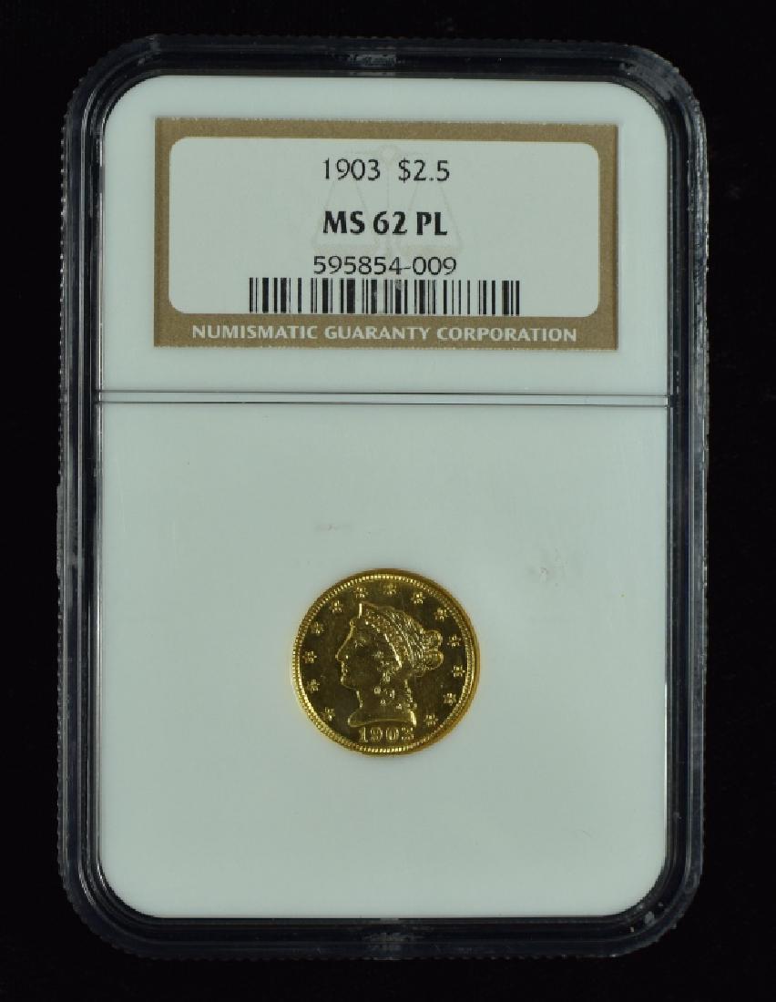 1903 Liberty Head $2 1/2 Gold Coin Graded MS 62 PL by (1 of 2)