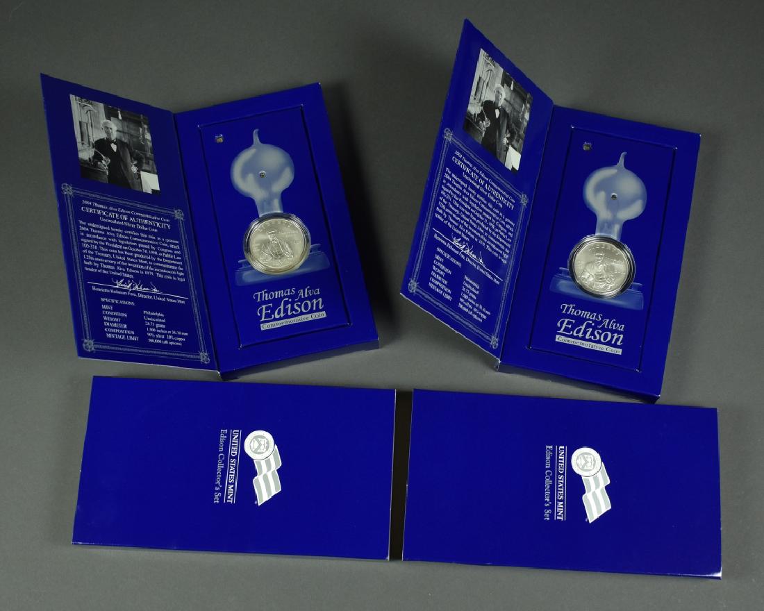 2 2004P Edison Collector Sets With uncirculated Dollar: With uncirculated Dollar and light bulb. In original boxes.