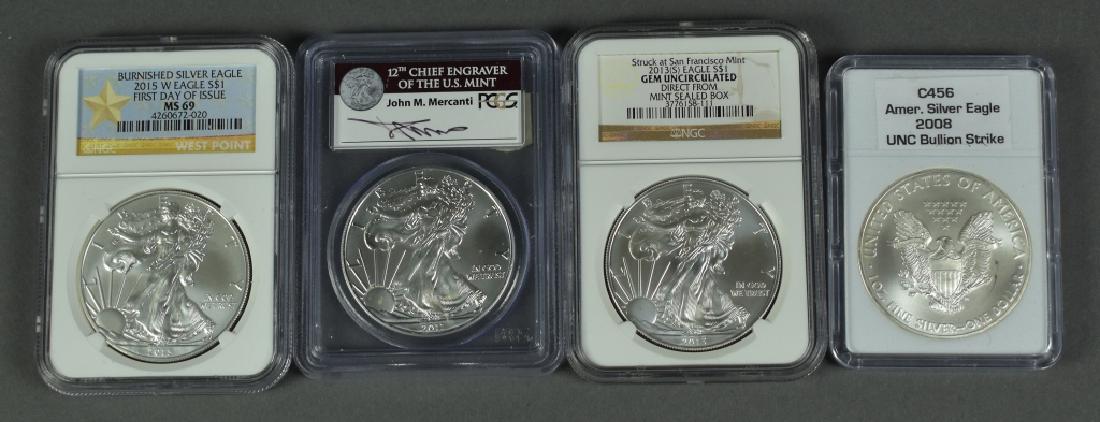 4 Silver Eagles 2008 Uncirculated, 2011 PCGS MS69 (1 of 2)