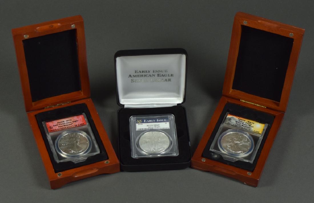 3 Silver Eagles 2011-W ( ANACS SP70 ); 2014-W ( ANACS (1 of 4)