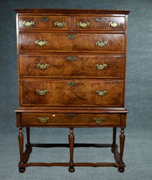 English Walnut Highboy Early 18th century, having two