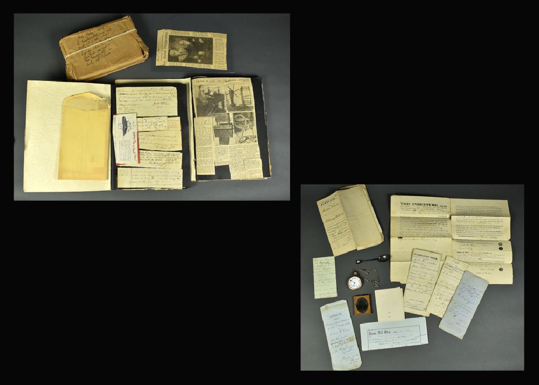 Archive of Papers, Documents, etc. of John Wilson Of: Of Urbana, Champion County, Ohio. One scrapbook is tax receipts from 1817 to 1877 all glued down. A scrapbook of newspaper articles from 1910s-1930s for the Wilson, forward, and Maxey Family or Urbana