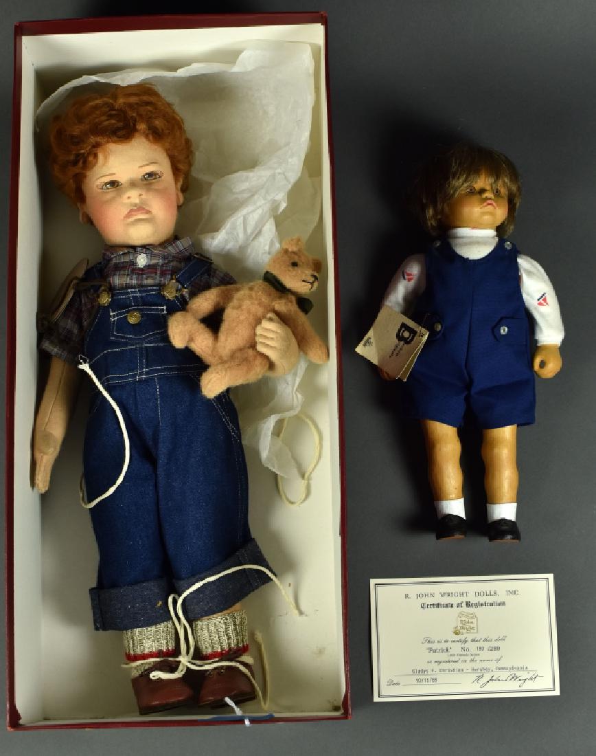 R. John Wright and Beckett Originals Dolls Includes the: Includes the R/ John Wright felt doll Patrick in original box and Certificate of Registration. Doll has a personalized tag which is signed and dated by Wright- 1989. Doll is 180/250. Very good conditi