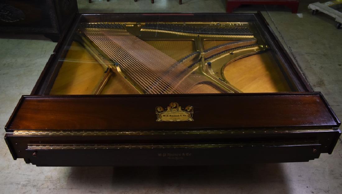 Re-purposed Piano Coffee Table Coffee table is the: Coffee table is the result of re-purposing a 1927 W.P. Haines piano. All parts and screws (save for the tempered glass top which was also re-purposed) came form dismantling the original working piano.