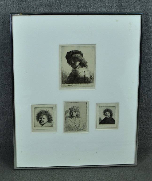 Group of Self Portraits - Rembrandt Restrike: Framed dimensions-16" x 20" . Largest image size- 4" x 5.25". Good condition.