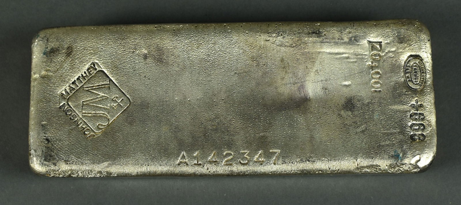 100 Oz. Johnson-Mathey .999 Silver Bar (1 of 3)